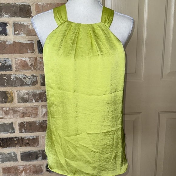 Rafaella Yellow Green Satin Pleated Halter Neck Top Size Medium - Picture 4 of 9
